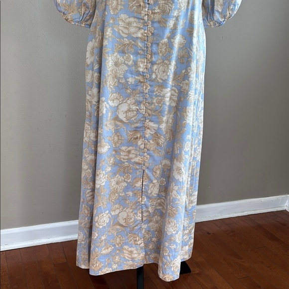 Rebecca Taylor Maxi Floral Print A-Line Scoop Neck Puff Short Sleeve Dress Sz L - Picture 7 of 15